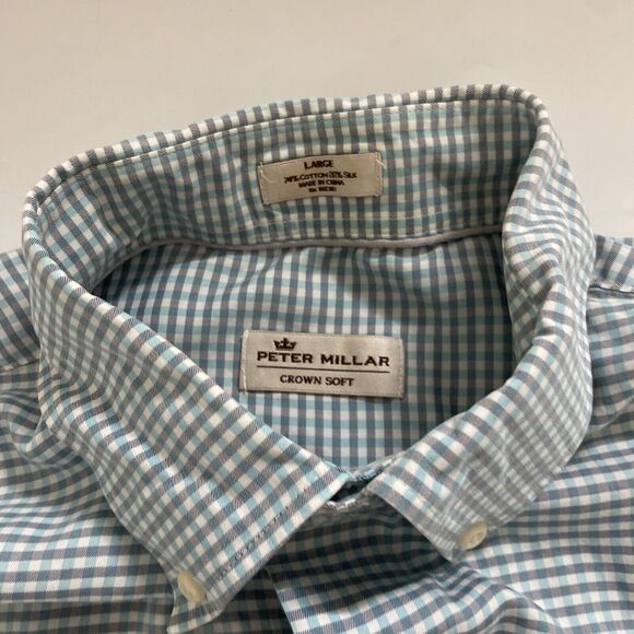 Peter Millar Crown Crafted Soft Cotton Silk Checkered Long Sleeve Mens Large - Picture 2 of 8